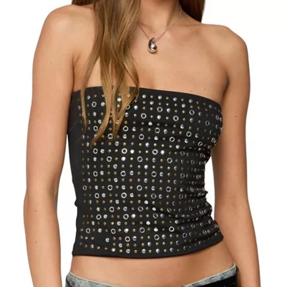 NWT! Black Strapless Studded Women's Top